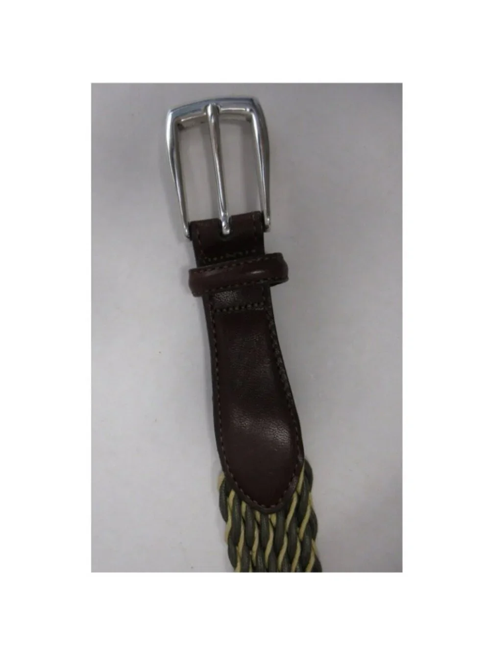 Orvis Belt 44 Olive Leather Braided Woven Silver Buckle Made In USA
